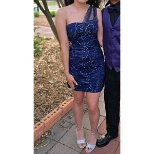 BCX Navy Blue Sparkle Glitter Party One Shoulder Dress Homecoming Prom Formal 13